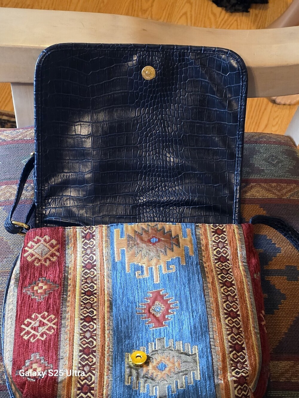 Vintage Armada Turkish Kilim Tapestry Crossbody Bag Vegan Leather Trim Boho EUC - Picture 13 of 15